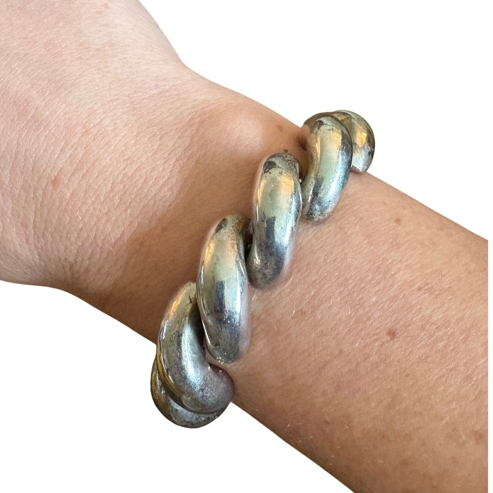 Vintage Italy 925 Sterling Silver Chunky Twisted Rope Link Bracelet 8in 40g